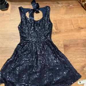 Elegant Navy Blue Sequin Dress